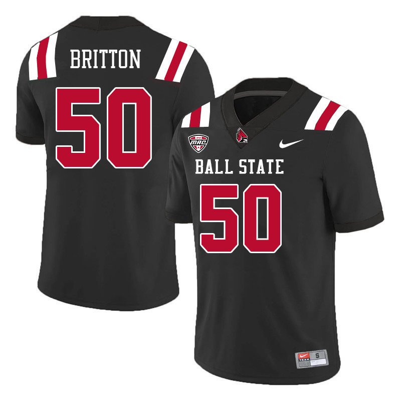 Ball State Cardinals #50 Caden Britton College Football Jerseys Stitched-Black